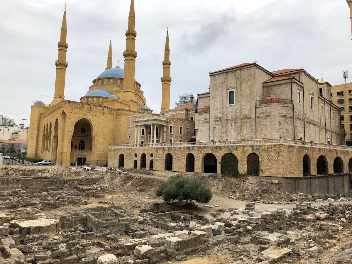 A mosque, a Christian cathedral and a pile of Roman remains in central Beirut