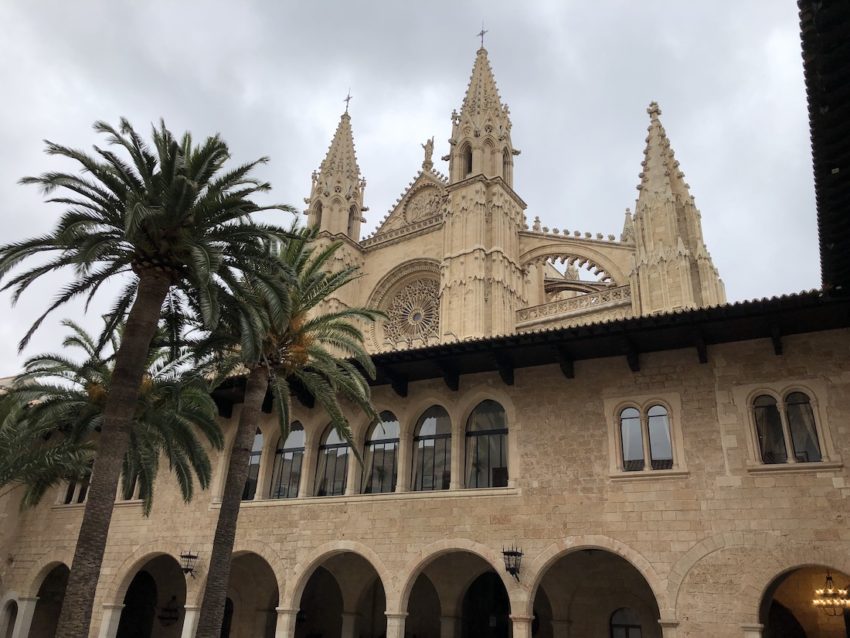 Palma's Cathedral from a courtyard in the Royal Palace