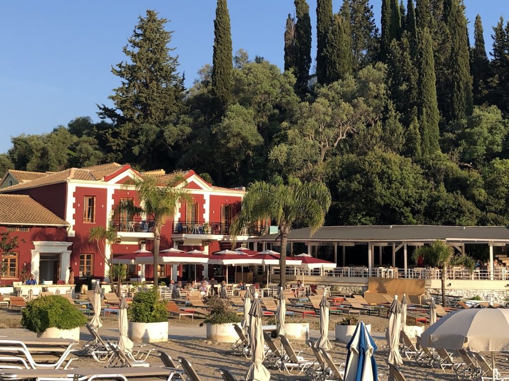 The Villa Rossa in Parga, its beach and restaurant