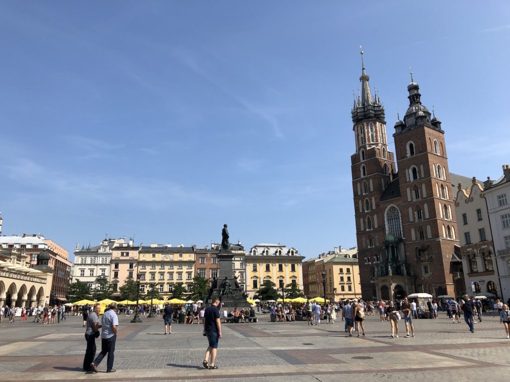 The main square of Rynek Glówny and towering St Mary's Church